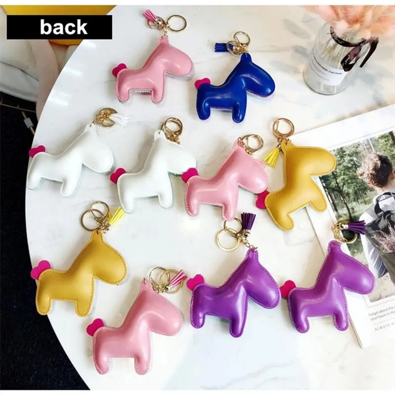 Horse Pony Animal Key Chain Crystal Rhinestone Pendant Keychain For Girl Women Leather Trinket Sparkle Metal Key Ring Bag Charm