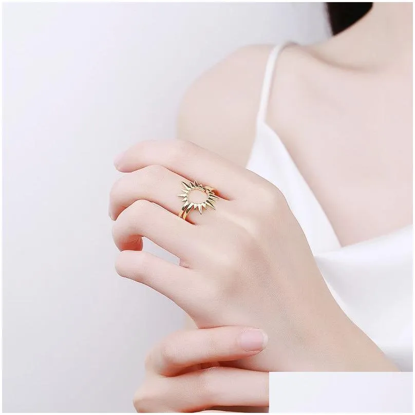 Band Rings Fashion Jewelry Femme Gold Sier Color Cute Sunflower Two In One Mtiple Wearing Methods Ring For Drop Delivery Dhahm