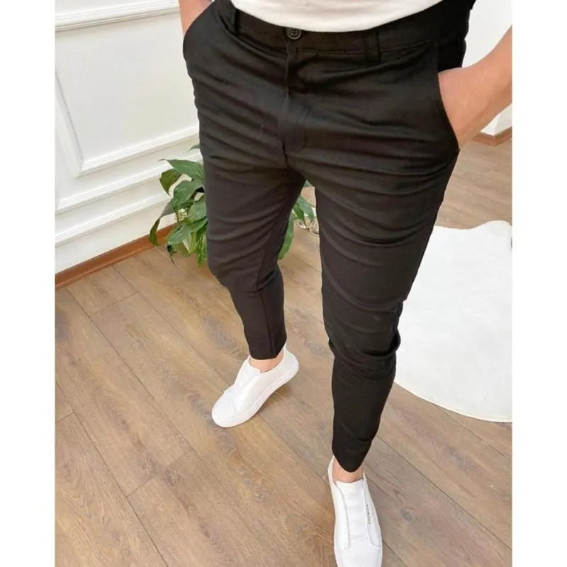 Casual Pants For Men Fashionable Slim-fit Zipper Trousers Plain Plus Size 3xl 4xl Daily Work Streetwear Slacks