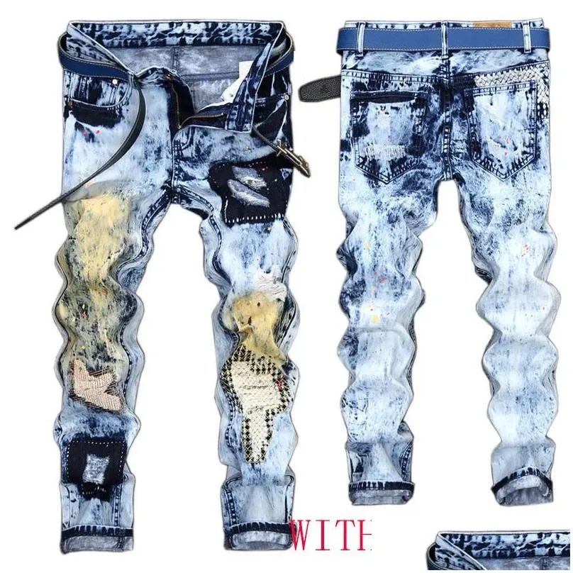 Men`S Jeans Mens Denim Designer Hole High Quality Ripped For Men Size 28-38 40 42 2022 Autumn Spring Hip Hop Punk Streetwear Drop Del Dh4Sh