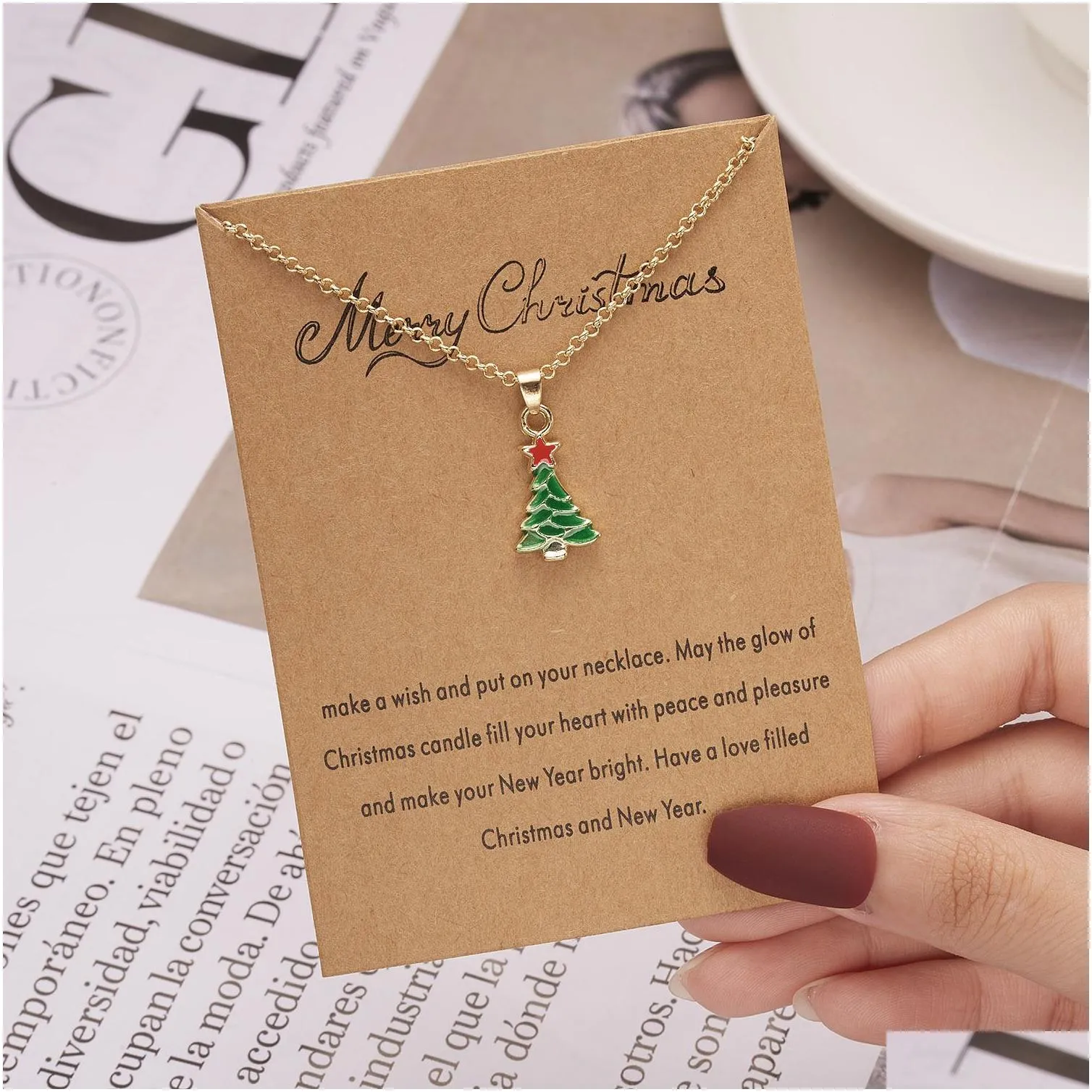 Pendant Necklaces 2022 Trendy Christmas Series Styles Trees Shoes Santa Claus Classic Gift Card Gold Chain Necklace Jewelry Drop Deliv Dhf12