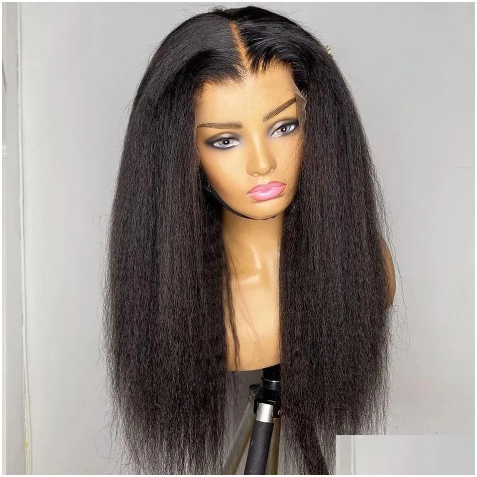 coarse yaki Kinky Straight Wig Transparent 360 full Lace Frontal Wig Curly Human Hair Wigs 360 Pre Plucked Glueless Closure Remy 130% HD