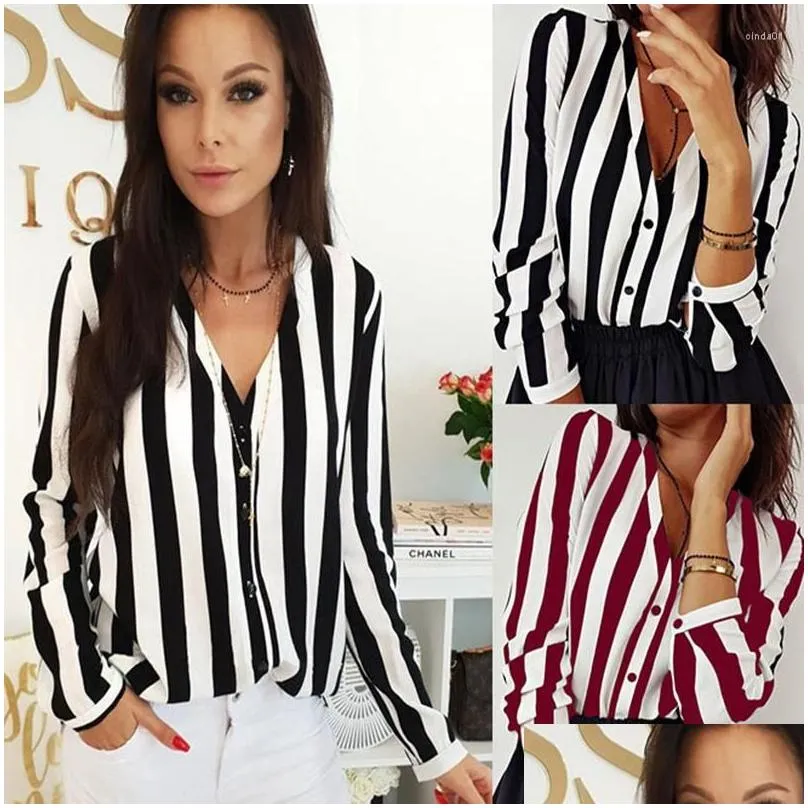 Women`S Blouses & Shirts Womens Blouse Women Casual Striped Top Female Loose Blusas Autumn Fall Ladies Office Y Drop Delivery Apparel Dhdxk