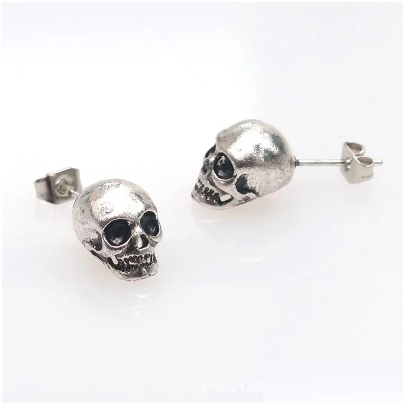 Hoop & Huggie European And United States Fashion Gothic Skl Skeleton Earring 925 Sier Stud Halloween Jewelry For Women Girlls Drop De Dhnfa