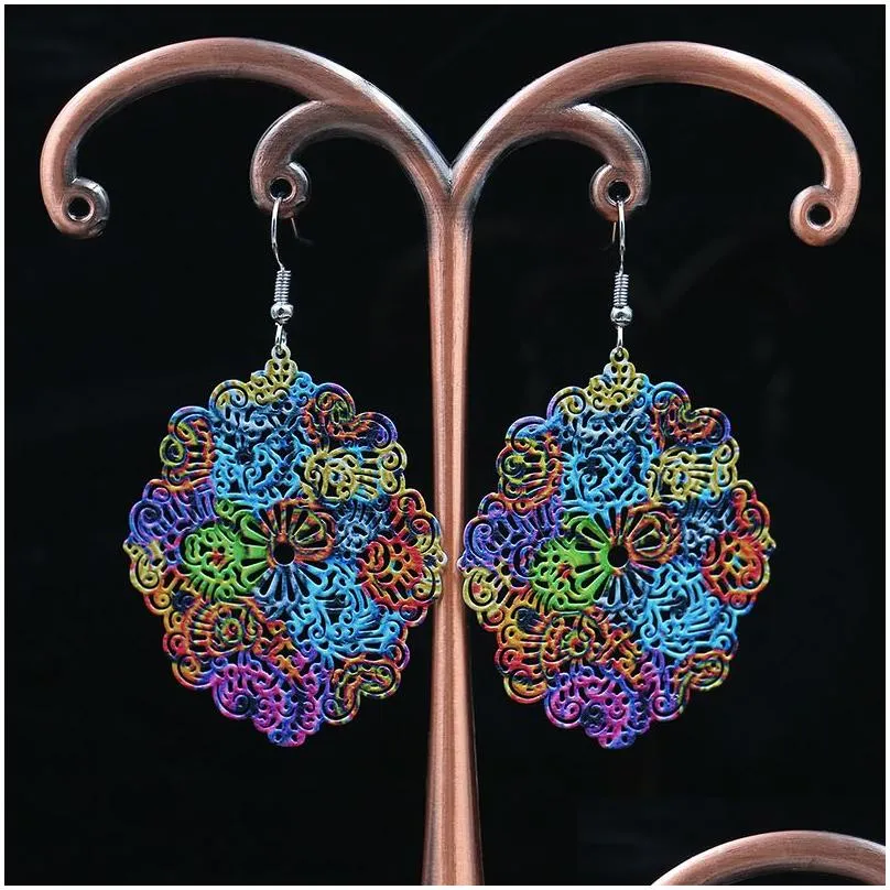 Dangle & Chandelier Isang European American Fashion Mticolor Drop Earrings Metal Color Hollow Traditional Style Earring For Women Jew Dhrep