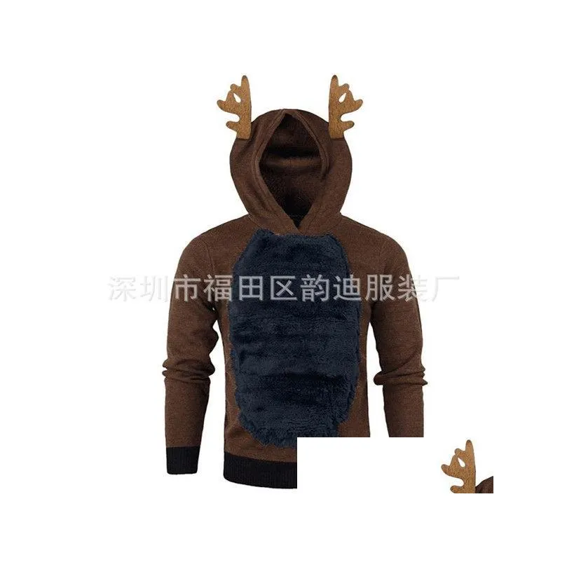 Men`S Hoodies & Sweatshirts Mens Sweater Christmas Women Men Elk Ear Funny Sweaters Plovers For Party Hooded Jumper Couple Family Dro Dhojd