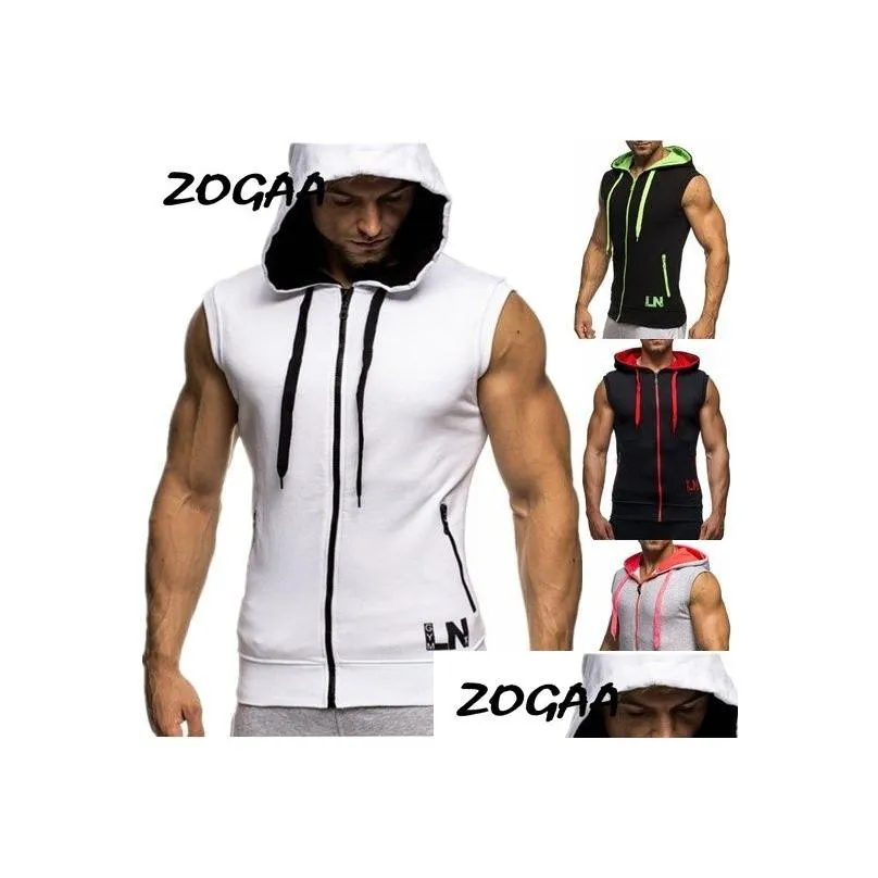 Men`S Hoodies & Sweatshirts Zogaa Fashion Gyms Fitness Bodybuilding Sleeveless Hoodie Men Cotton Spring Antumn Zipper Hooded Sports D Dhcvt