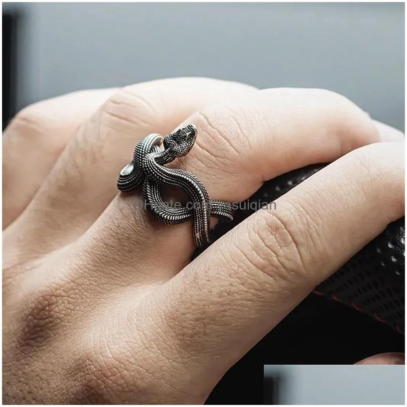 Band Rings Intage Sier Color Snake Ring For Man Handmade Mens Jewelry Accessories Drop Delivery Dhkxy