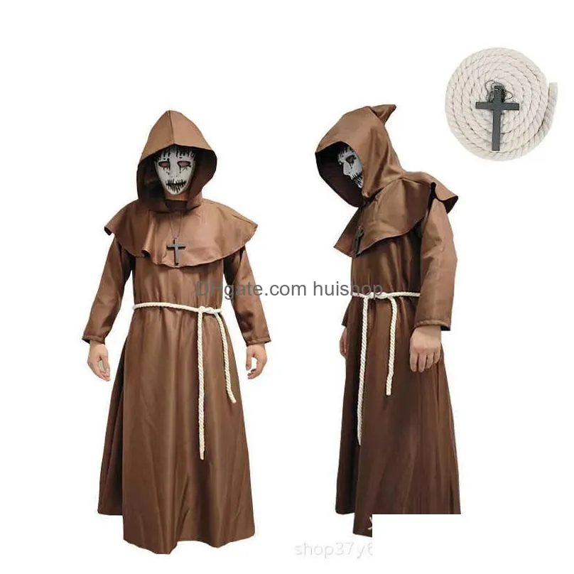 halloween cosplay costume medieval monk robe wizard priest stage