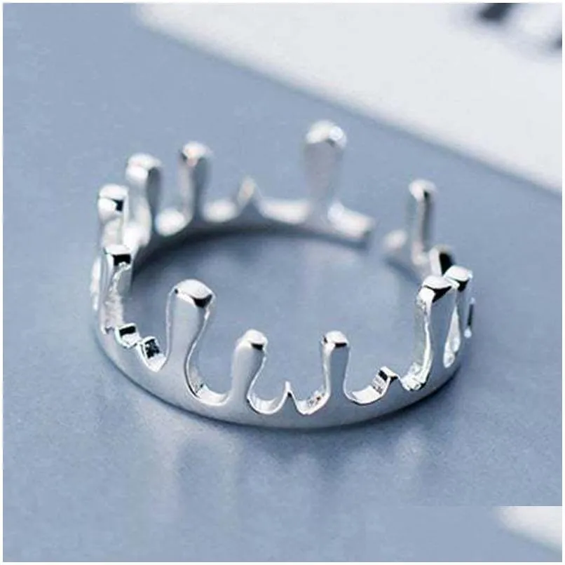 Band Rings Fashion Sier Gold Simple Crown Ring Womens Elegant Irregar Design Adjustable Finger Jewelry Wholesale Ir2103041 Drop Deliv Dh8Kl