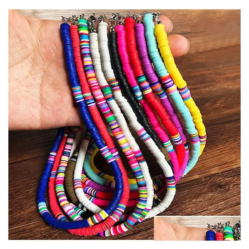 Beaded Necklaces Colorf 6Mm Polymer Clay Disc Beads Chocker Boho Rainbow Bead Necklace Summer Beach Jewelry 16 Drop Delivery Pendants Dhydo