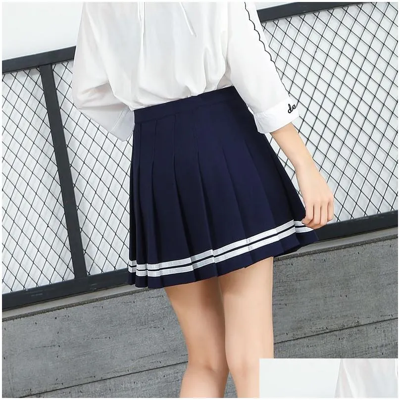 Skirts Shinymora Summer Pleated Mini For Women High Waist Girls Casual Shorts Striped Harajuku Japanese School Uniform1 Drop Delivery Dhods