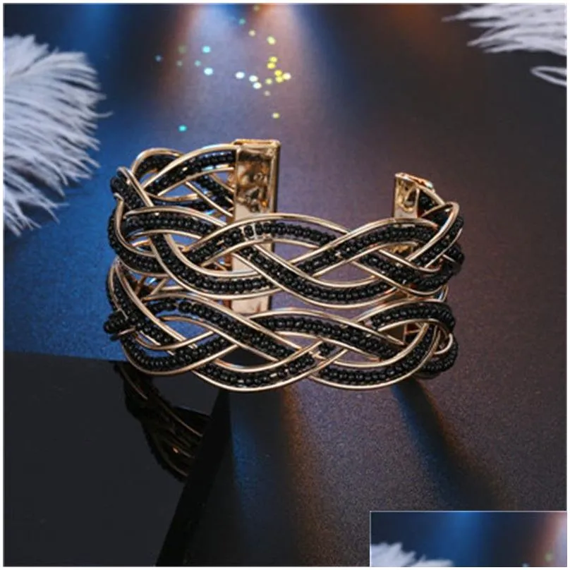 Beaded New Boho Charm Braided Mticolor Bead Cuff Bracelets 35Mm Wide Bangle For Women 18K Gold Plated Jewelry Drop Delivery Dhcbg