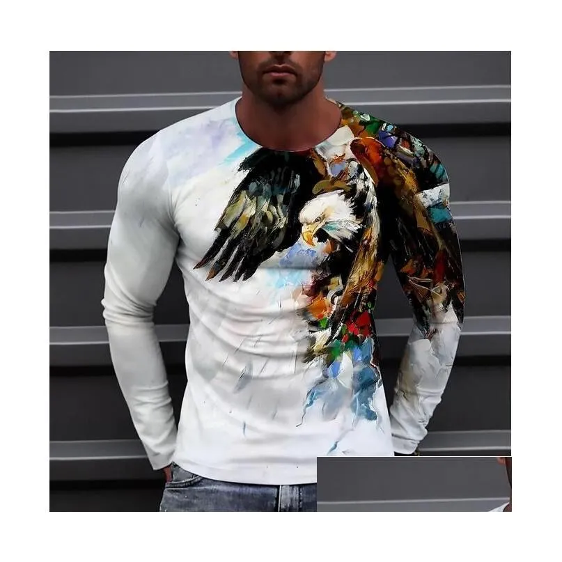 Men`S T-Shirts 4 Colors  Print Mens T Shirts Street Trend 3D Printing Plus Size Long Sleeves Drop Delivery Apparel Clothing Tees Dhpe8