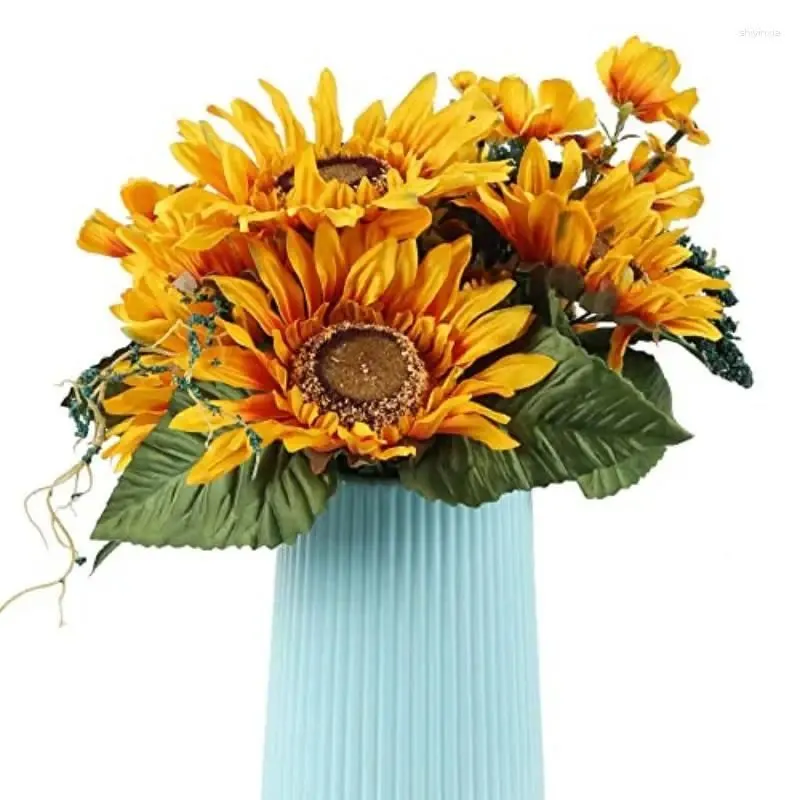 Decorative Flowers Artificial Sunflower Bouquet 13 Heads Silk Sunflowers Floral Arrangement For Wedding Party Office Home Decor