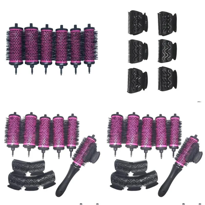 Hair Brushes 6pcsset 3 Sizes Detachable Handle Roller Brush with Positioning Clips Aluminum Ceramic Barrel Curler Comb dresser