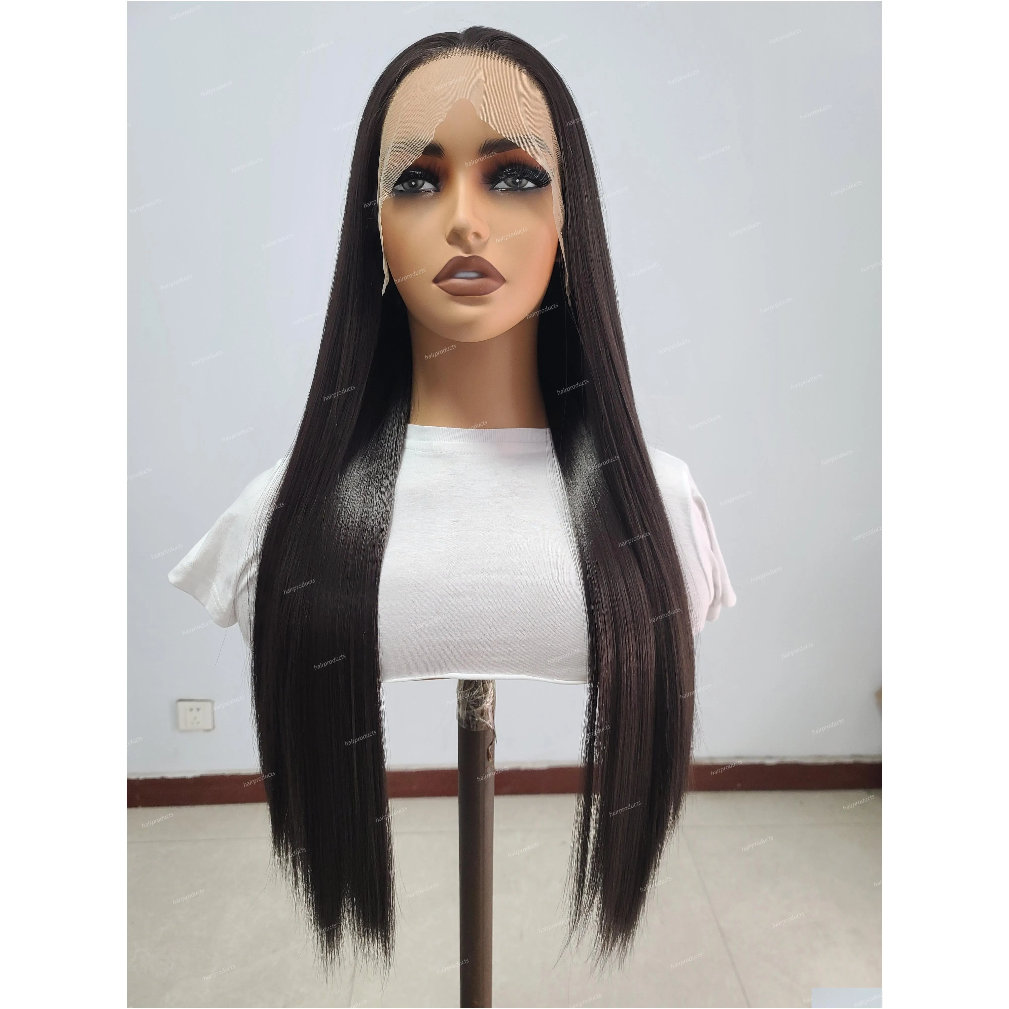 Lace front wig natural color long straight hair chemical fiber high temperature silk matte synthetic lace wig daily wear Korean high temperature fiber wig