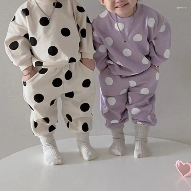 Clothing Sets Korean Autumn And Winter Set Cute Big Dot Sweater Casual Two-piece Girl Clothes Kids Girls