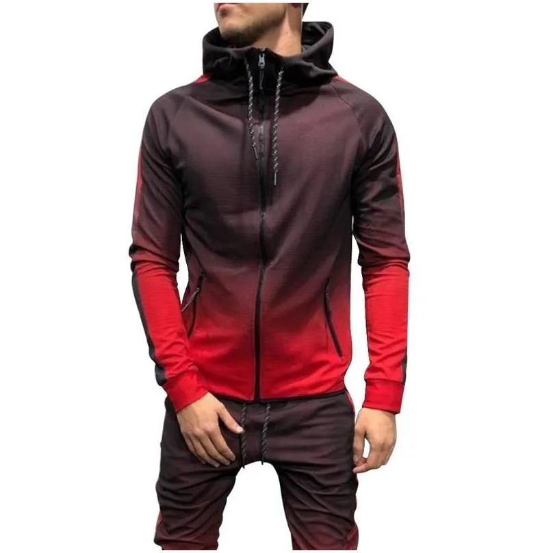 Men`S Tracksuits Autumn Casual Men Tracksuit Sets Fashion 3Dgradient Sweatsuit Hoodies Sweatshirt Sweatpants Joggers Pants Suit Drop Dh91K
