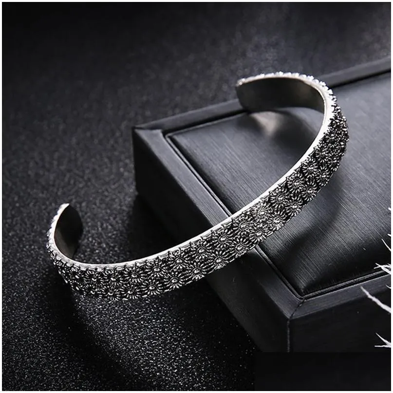 Cuff Fashion Antique 925 Sier Bangle Open Women Bracelets Cute Moon And Star Daisy Bangles For Diy Jewelry Wholesale Drop Delivery Dhrwf