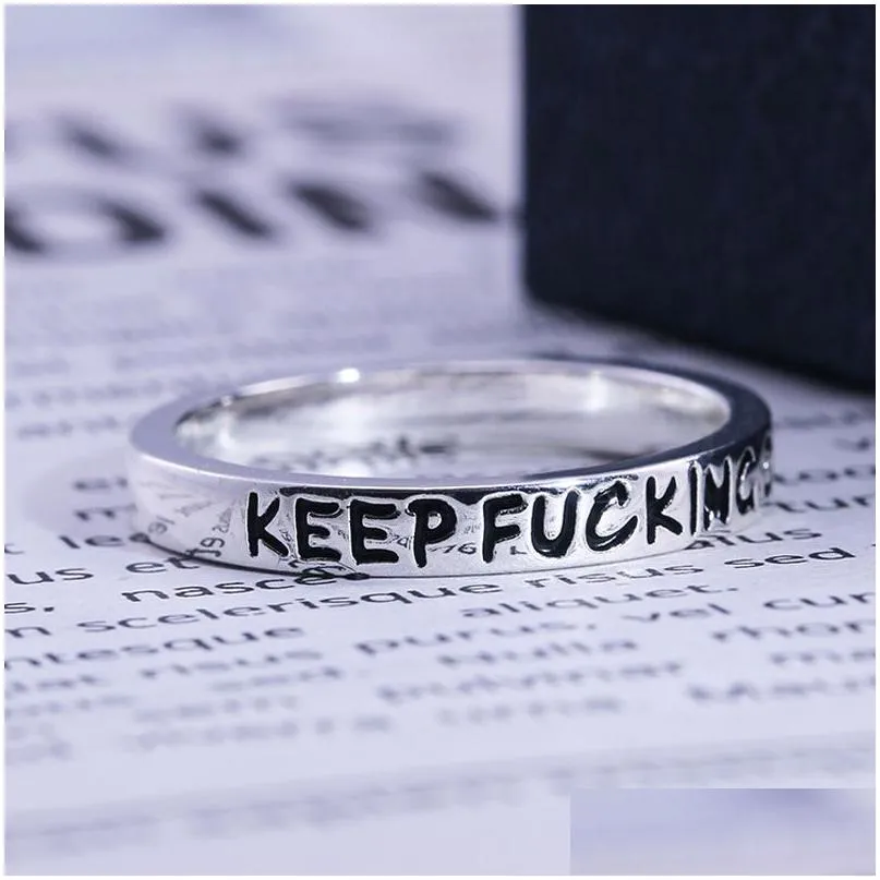 Band Rings Fashion Personalized Inspirational Letter Ring Keep Ing Going 925 Sier Gifts For Women Size 6 7 8 9 10 Drop Delivery Jewel Dhqeb