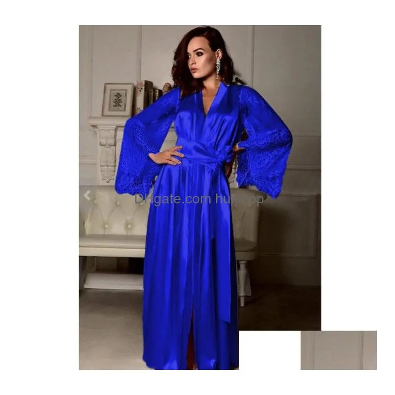 women sexy silk dressing sleepwear babydoll lace lingerie belt bath robe nightwear plus size female bathrobes