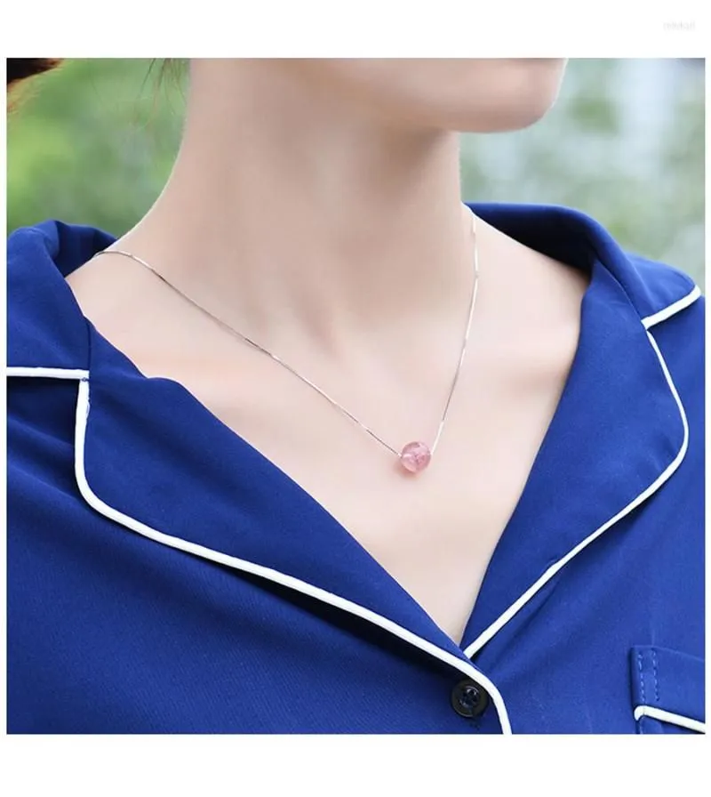 Strand 11mm Genuine Natural Red Strawberry Quartz One Bead Necklace For Women Femme Charm Crystal With Chain 2023 Ly Stone