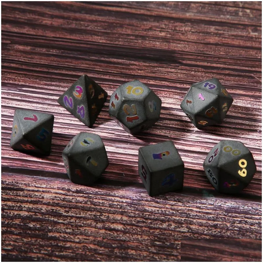 Natural Obsidian Polyhedral Loose Gemstones Dice 7pcs Set Dungeons & Dragons Plating Fonts Stone Dice Set DND RPG Games Ornaments Spot Goods Wholesale Accept