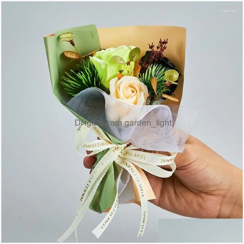 Decorative Flowers Wreaths 3 Heads Artificial Rose Bouquet Hand Holding Soap Flower Mothers Day Gift Case Decoration Home Decor Dro Dhxj0