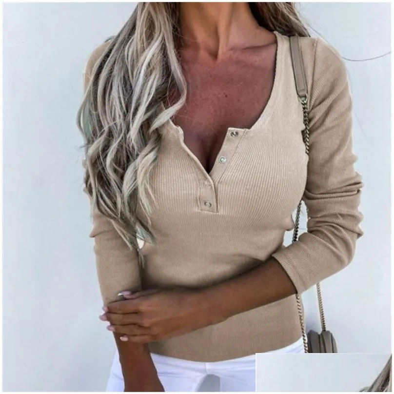 Women`S Polos Womens S Autumn Tops Tee Shirts Blouse Round Neck Solid Color Long Sleeve Short Blouses Women Slim Drop Delivery Apparel Dhmfd