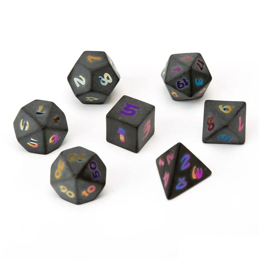 Natural Obsidian Polyhedral Loose Gemstones Dice 7pcs Set Dungeons & Dragons Plating Fonts Stone Dice Set DND RPG Games Ornaments Spot Goods Wholesale Accept