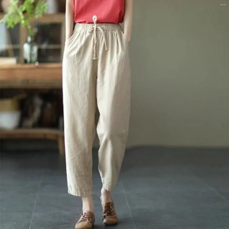 Women`s Pants And Trousers Solid Elastic Womens Waist Pocket Loose