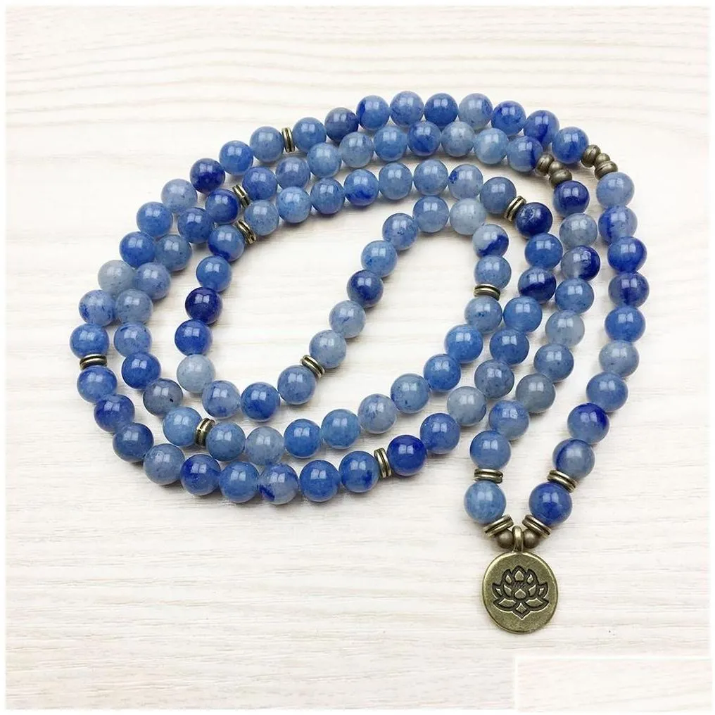 Beaded Sn1165 High Quality Design Womens Mala Beads Bracelet Trendy Yogi Necklace Lotus Blue Aventurine Quartz Drop Delivery Dhgarden