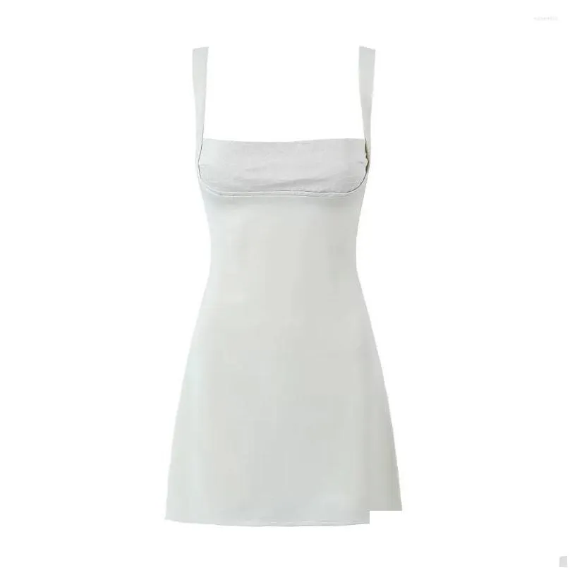 Casual Dresses 2023 Chic Store Spaghetti Vintage Party Dress Summer Elegant White Satin Mini