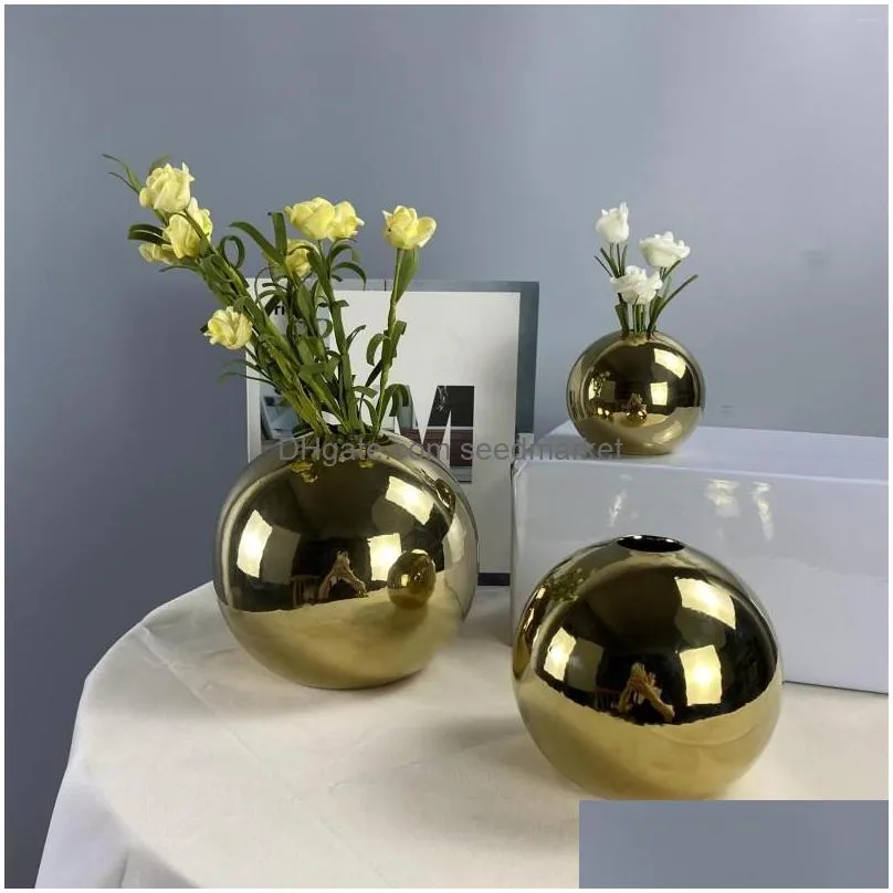 vases golden electroplated ceramic ball flower vase for interior modern decorative home living room