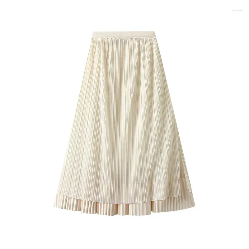 Skirts Women Long Pleated Skirt Summer Spring 2024 Double-sided Design Tulle Female Casual All-match Lady Green