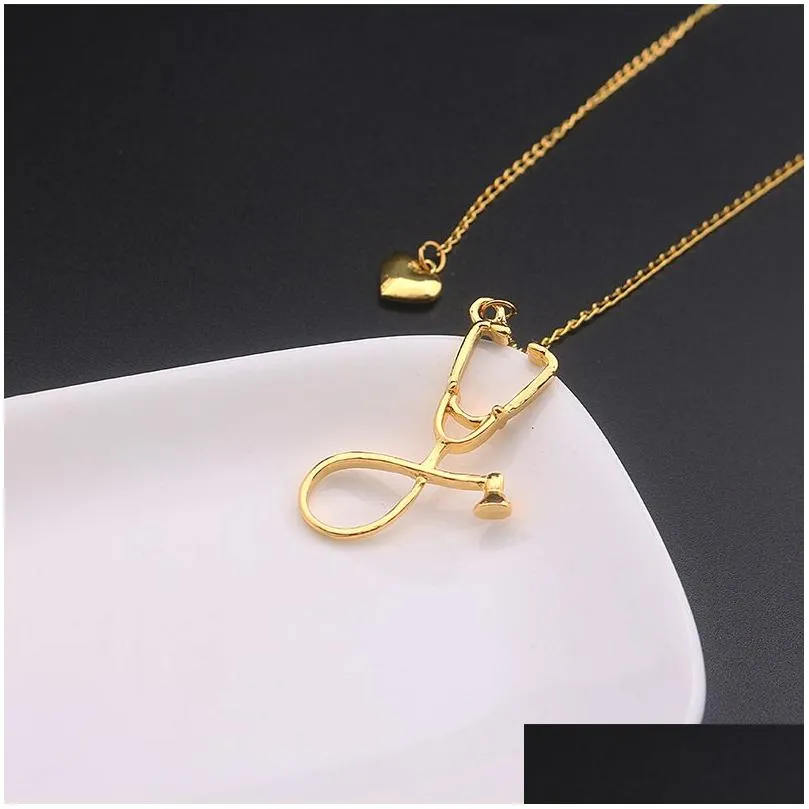 Pendant Necklaces Selling Medical Jewelry Alloy I Love You Heart Necklace Stethoscope For Nurse Doctor Gift Wholesale Drop Delivery Pe Dhpmx