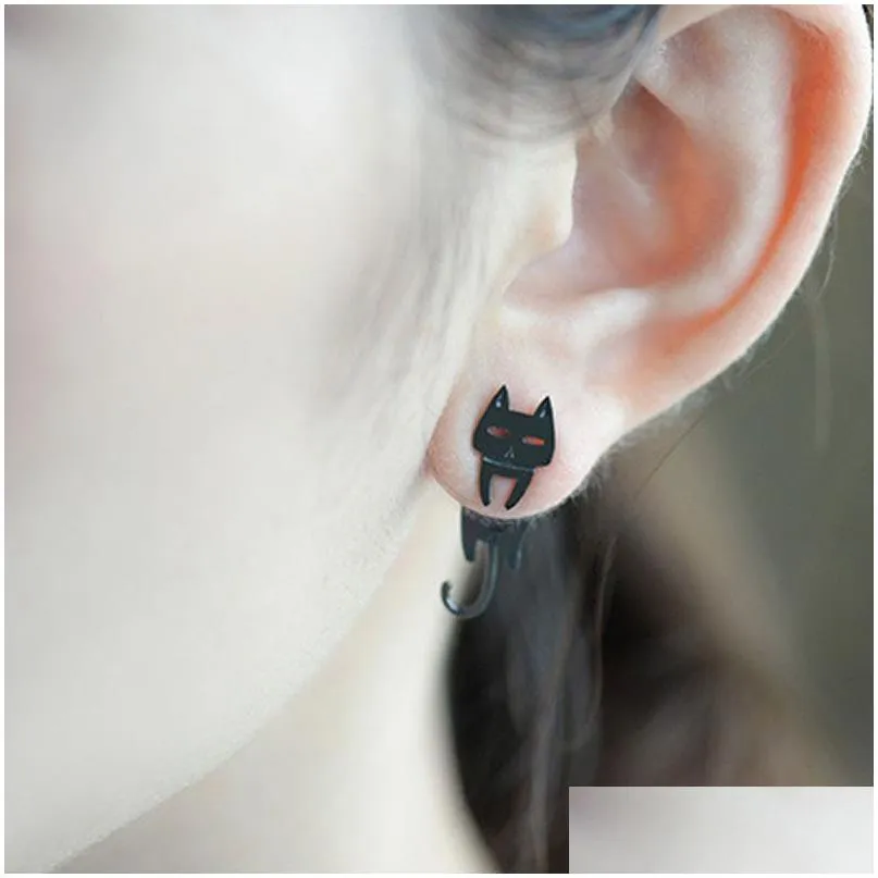 Stud 925 Sier Cute Cat And Fish Earrings For Women Gift Hypoallergenic Eardrop Female Fashion Jewelry Wholesale Drop Delivery Dh9Er