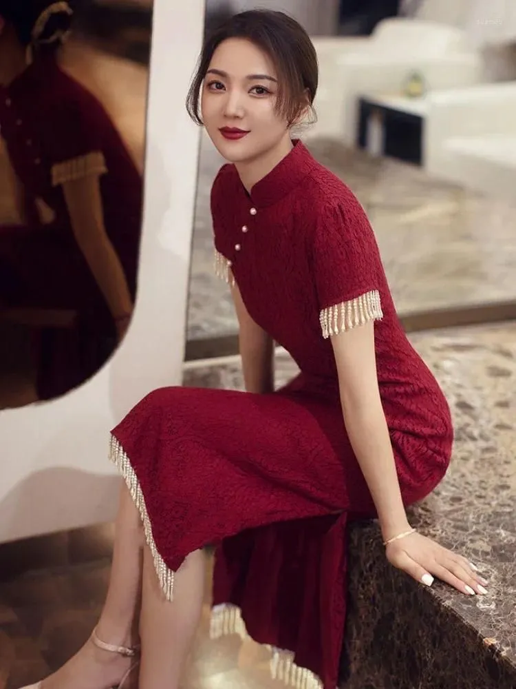 Ethnic Clothing Chinese Traditional Cheongsam Dress Woman Wedding Bride Dresses Red Classic Toast Women Qipao Oriental