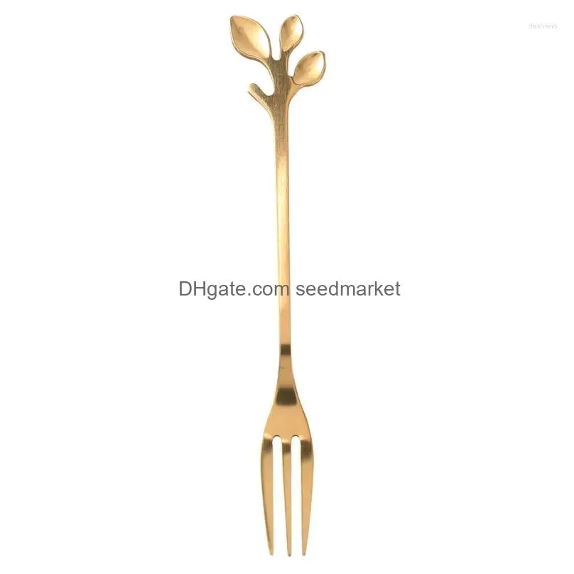 Dinnerware Sets Tableware Gold Leaf Coffee Spoon Fork 12 Pack6 Spoons 6 Forks 4.7 Inches Tea Set Drop Delivery Home Garden Kitchen D Dh71X