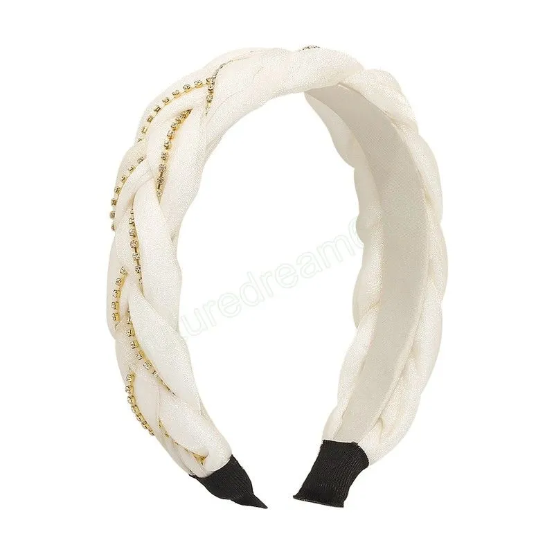 Hand-woven Chiffon Cross Headband For Women Fashion Rhinestone Hairband Simple Casual Hair Hoop Jewelry Accessory