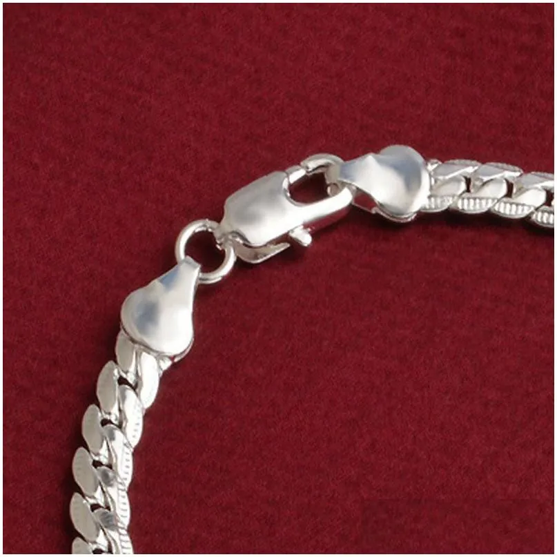 Charm Bracelets Selling 925 Sier Plated 5Mm Mens Bracelet Jewelry Copper Cuban Link Chain For Women And Men 20Cm Drop Delivery Dhcjn