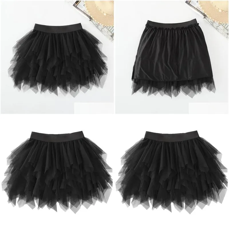 Skirts Women Fashion Mesh Mini Skirt High Waist Ruffled Irregar Black Gauze Ball Gown Layered Fairy Princess Elastic Tutu Drop Delive Ot40W