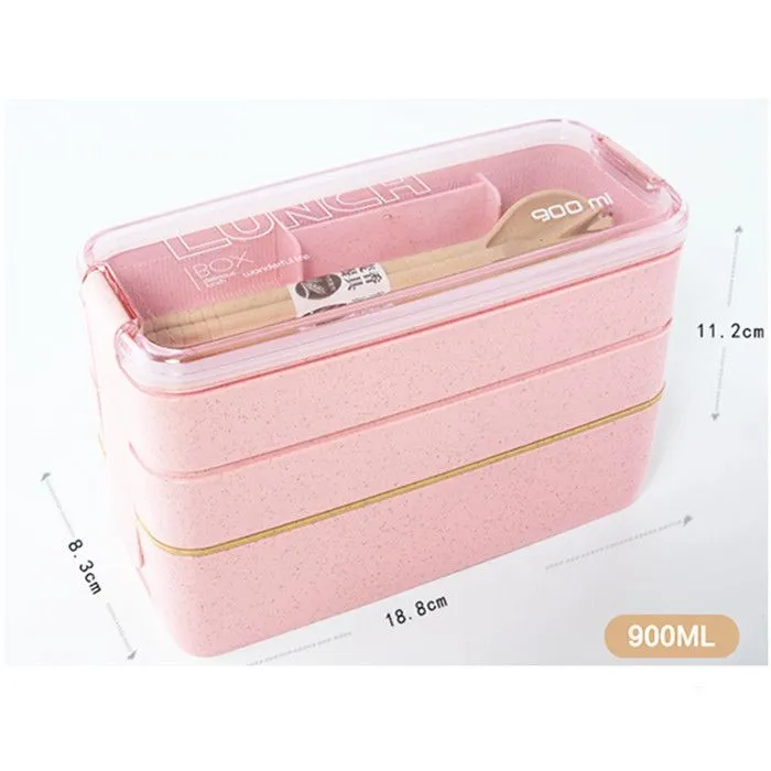 900Ml Healthy Material Lunch Box 3 Layer Wheat Straw Bento Boxes Microwave Dinnerware Food Storage Container Lunchbox XJY09