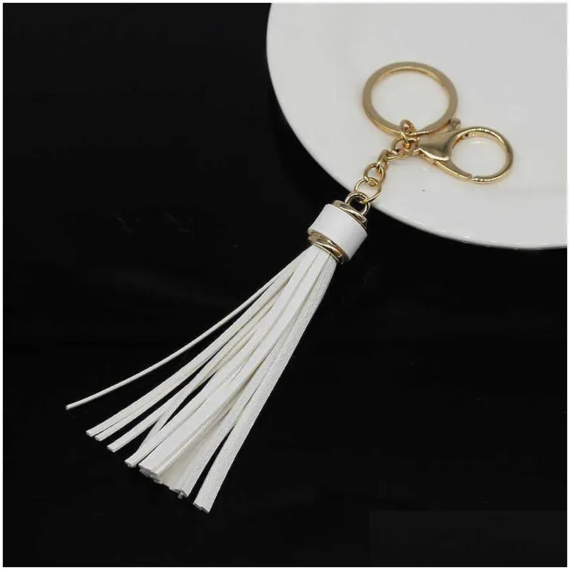 Keychains & Lanyards Leaer Rhinone Bow Key Ring Fashion Long Tassel Keychain Car Bag Hanging Pendant Ornaments Gift For Women Girls T Dhrns