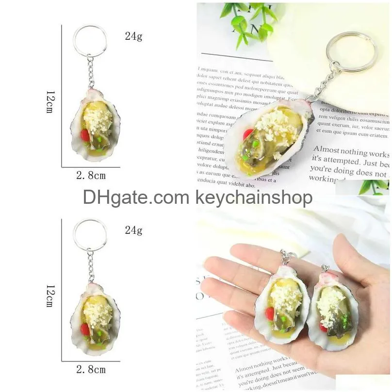 Keychains & Lanyards 2Pcs Food Resin Oysters Keychain Seashell Pendant Delicious Seafood Chinese Stalls Ornament Resturant Delicacies Dh0Vw