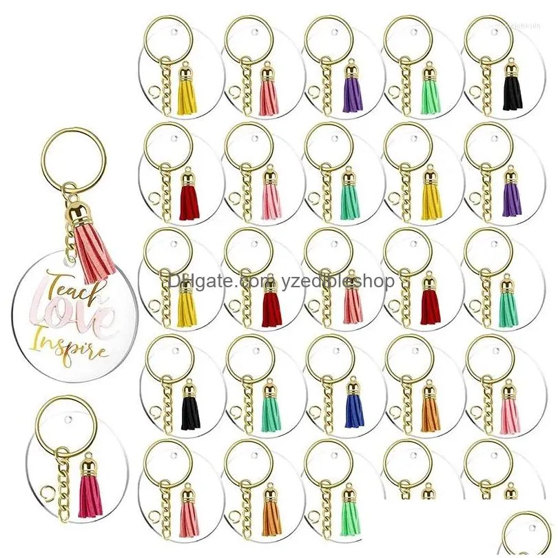 Jewelry Pouches Bags 120Pcs Acrylic Keychain Blanks Tassels Clear Circle With Hole Key Rings Chain Jump For Diy Keychains Drop Deli Dhxge