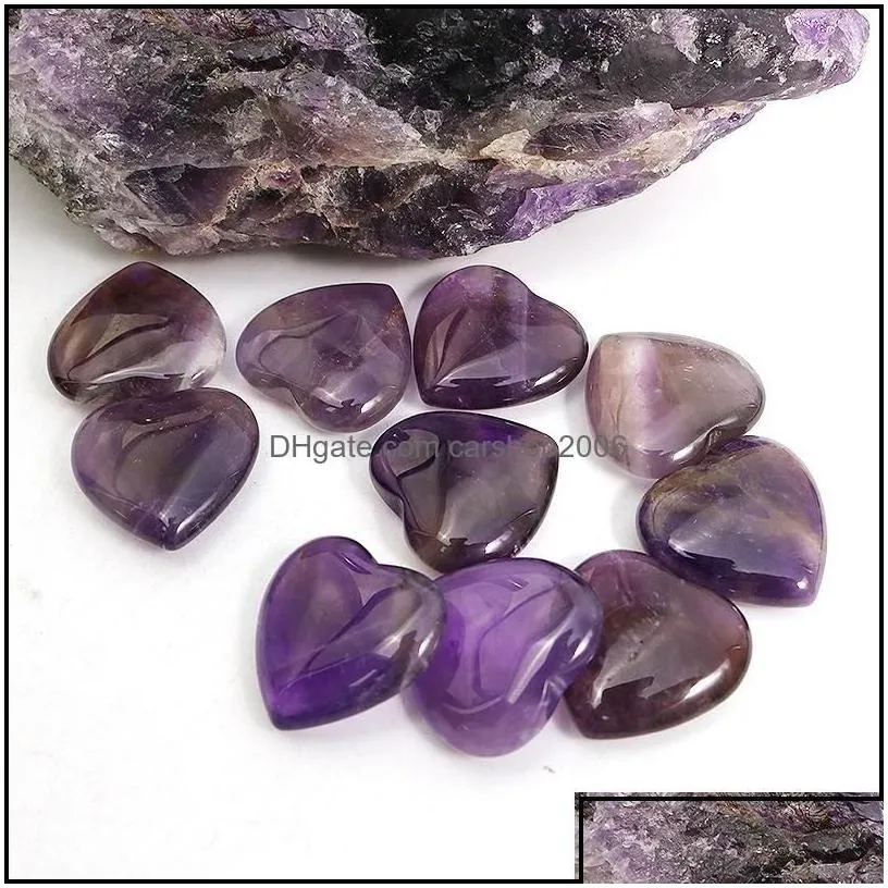 Stone Loose Beads Jewelry Natural Crystal Ornaments Carved 20X6Mm Heart Amethyst Chakra Reiki Healing Quartz Mineral Tumbled Gemstones