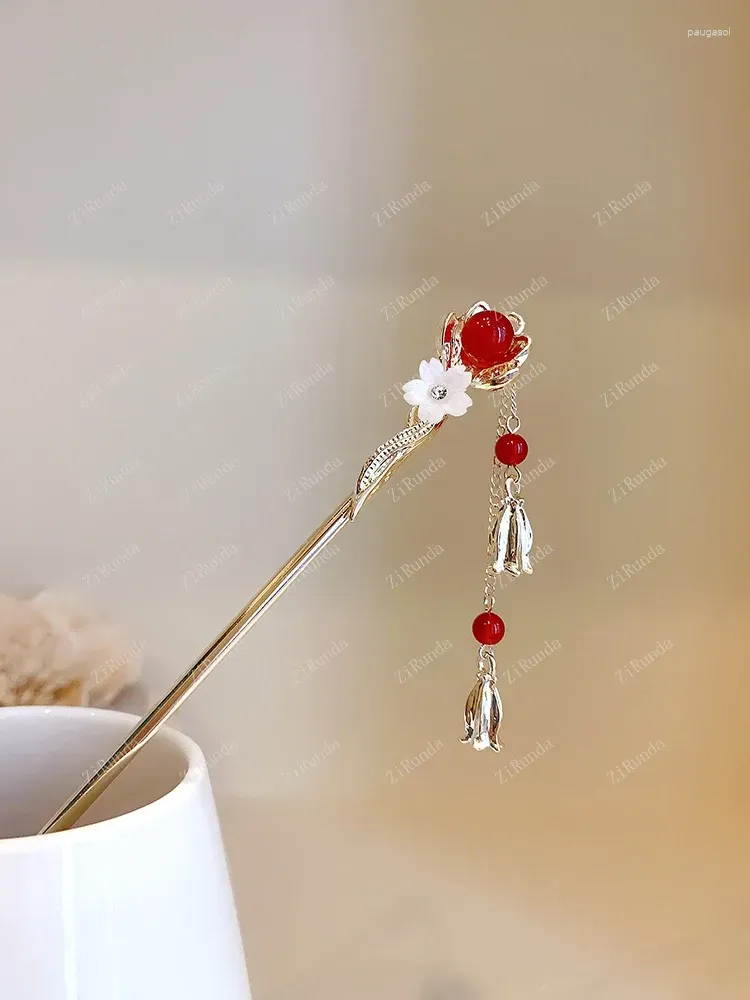 Hair Clips Sweet Cherry Blossoms Acacia Bean Hairpins Lily Of The Valley Flowers Retro Chinese Step Shake