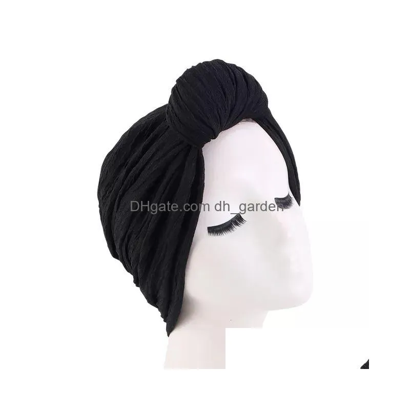 Beanie/Skull Caps Women Head Scarf Ruffle Top Knotted Twisted Turban Cap Muslim Fashion Hijab Hat Ladies Headband India Bonn Dhgarden Dhfl9